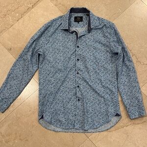 WRK Men's Button Down Blue Patterned Shirt